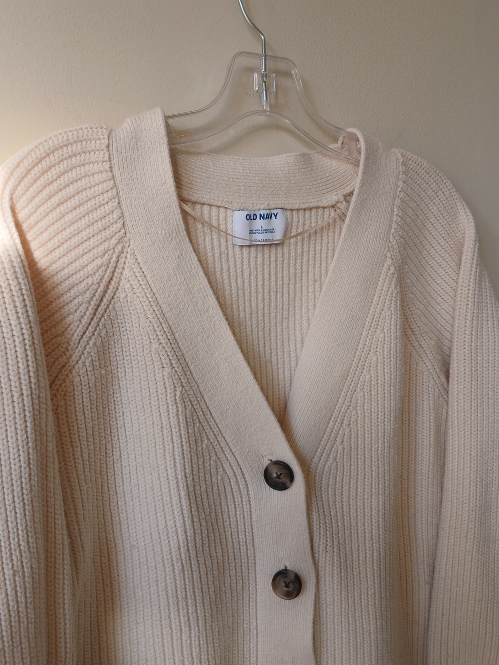 Old Navy Cream Ribbed Button-Front Cardigan Wool Blend